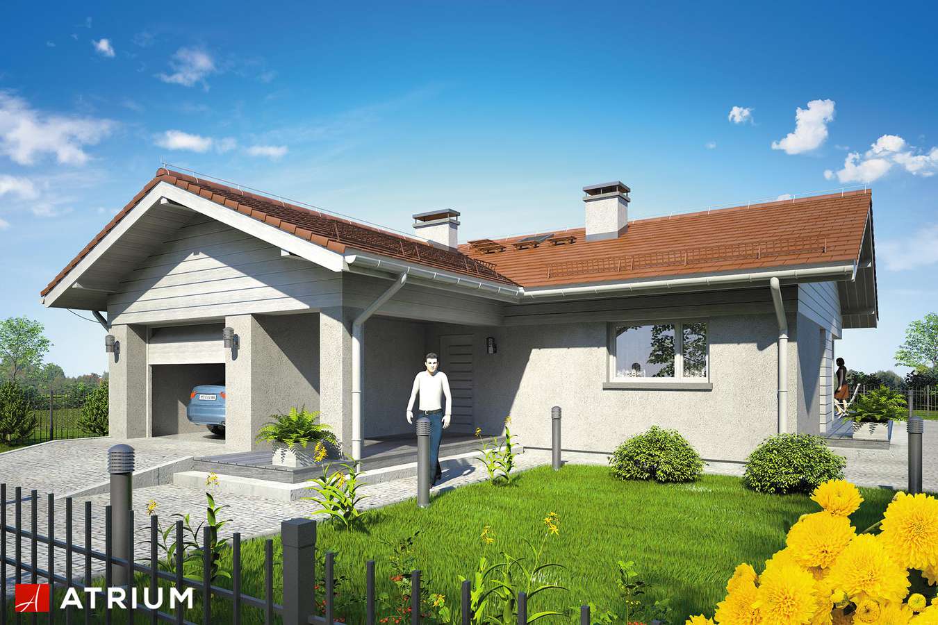 Projekty domów - Projekt domu parterowego ONTARIO - wizualizacja 1 - wersja lustrzana