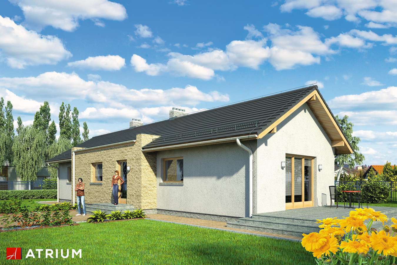 Projekty domów - Projekt domu parterowego NEPTUN II SP - wizualizacja 1 - wersja lustrzana