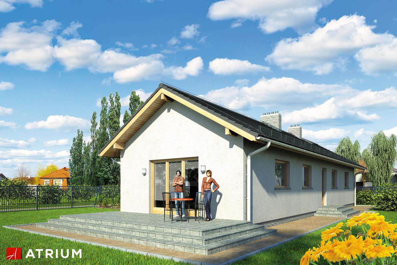 Projekty domów - Projekt domu parterowego NEPTUN II SP - wizualizacja 2 - wersja lustrzana