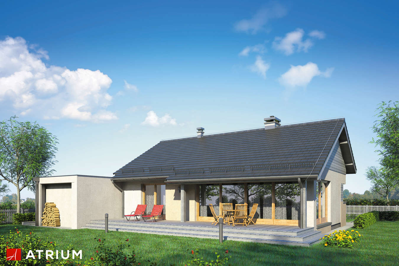 Projekty domów - Projekt domu parterowego RONALDO VIII - wizualizacja 2 - wersja lustrzana