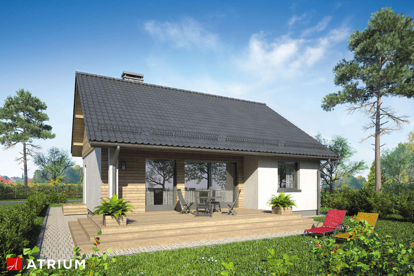 Projekty domów - Projekt domu parterowego REMIK IV SP - wizualizacja 2 - wersja lustrzana