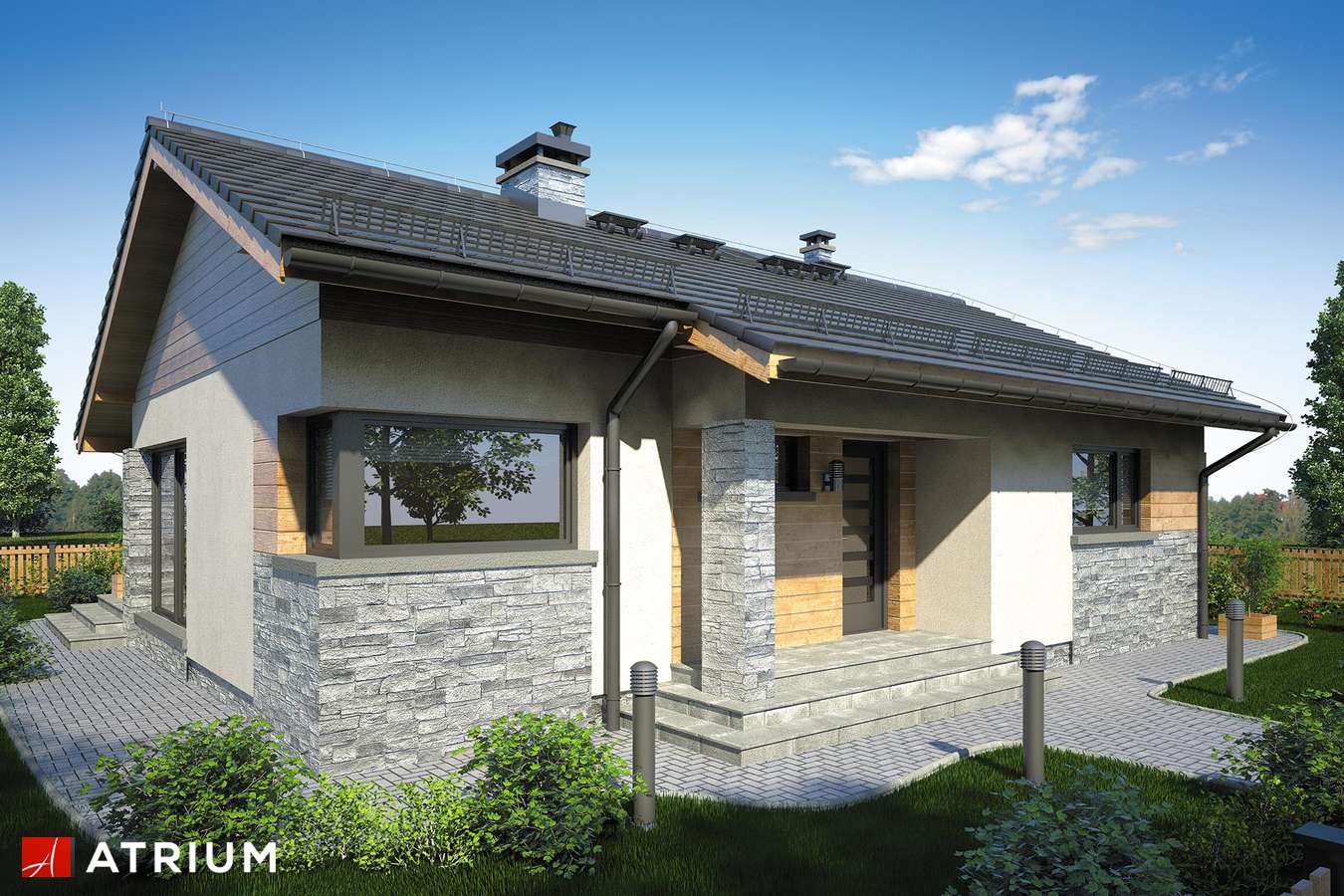 Projekty domów - Projekt domu parterowego REFLEX - wizualizacja 1 - wersja lustrzana