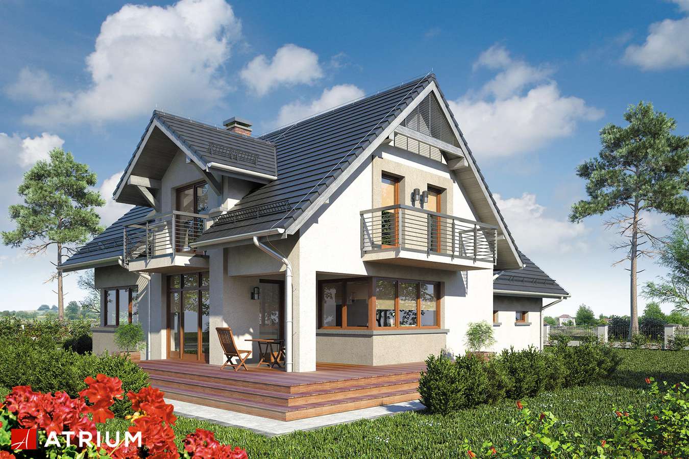 Projekty domów - Projekt domu z poddaszem FORTUNA IV - wizualizacja 2 - wersja lustrzana
