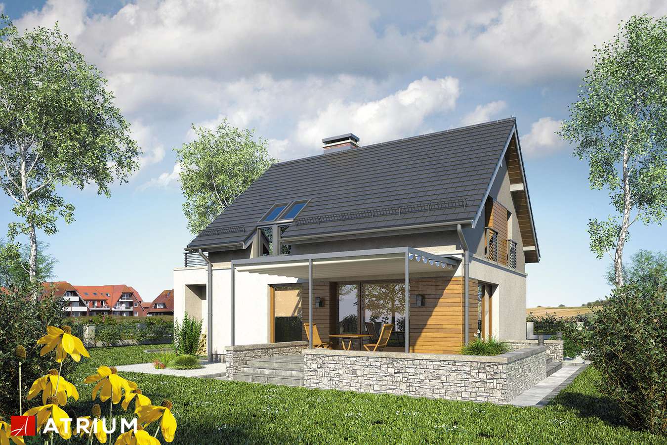 Projekty domów - Projekt domu z poddaszem OLEK - wizualizacja 2 - wersja lustrzana