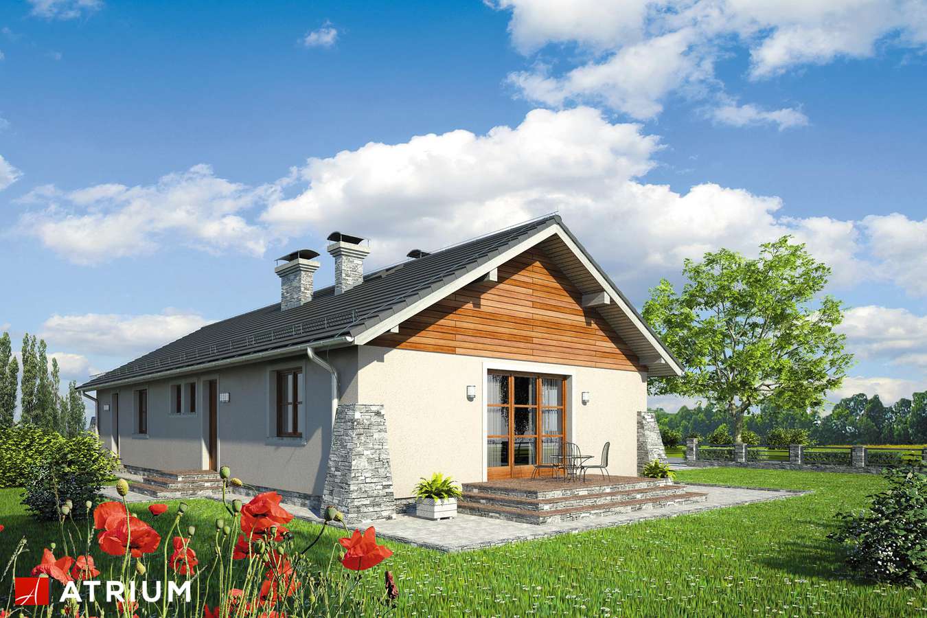 Projekty domów - Projekt domu parterowego BRZASK II - wizualizacja 2 - wersja lustrzana