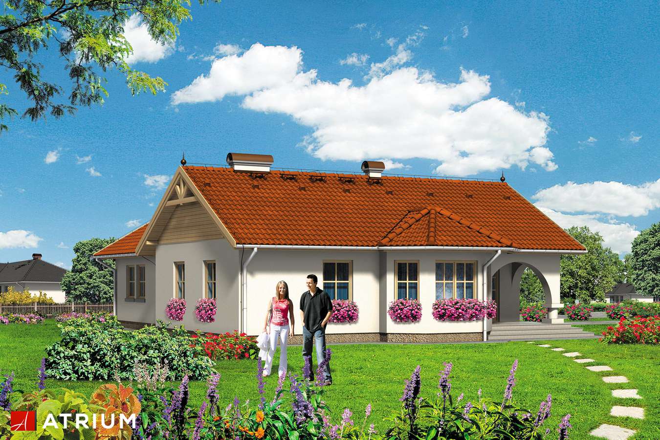 Projekty domów - Projekt domu parterowego LENA - wizualizacja 2 - wersja lustrzana