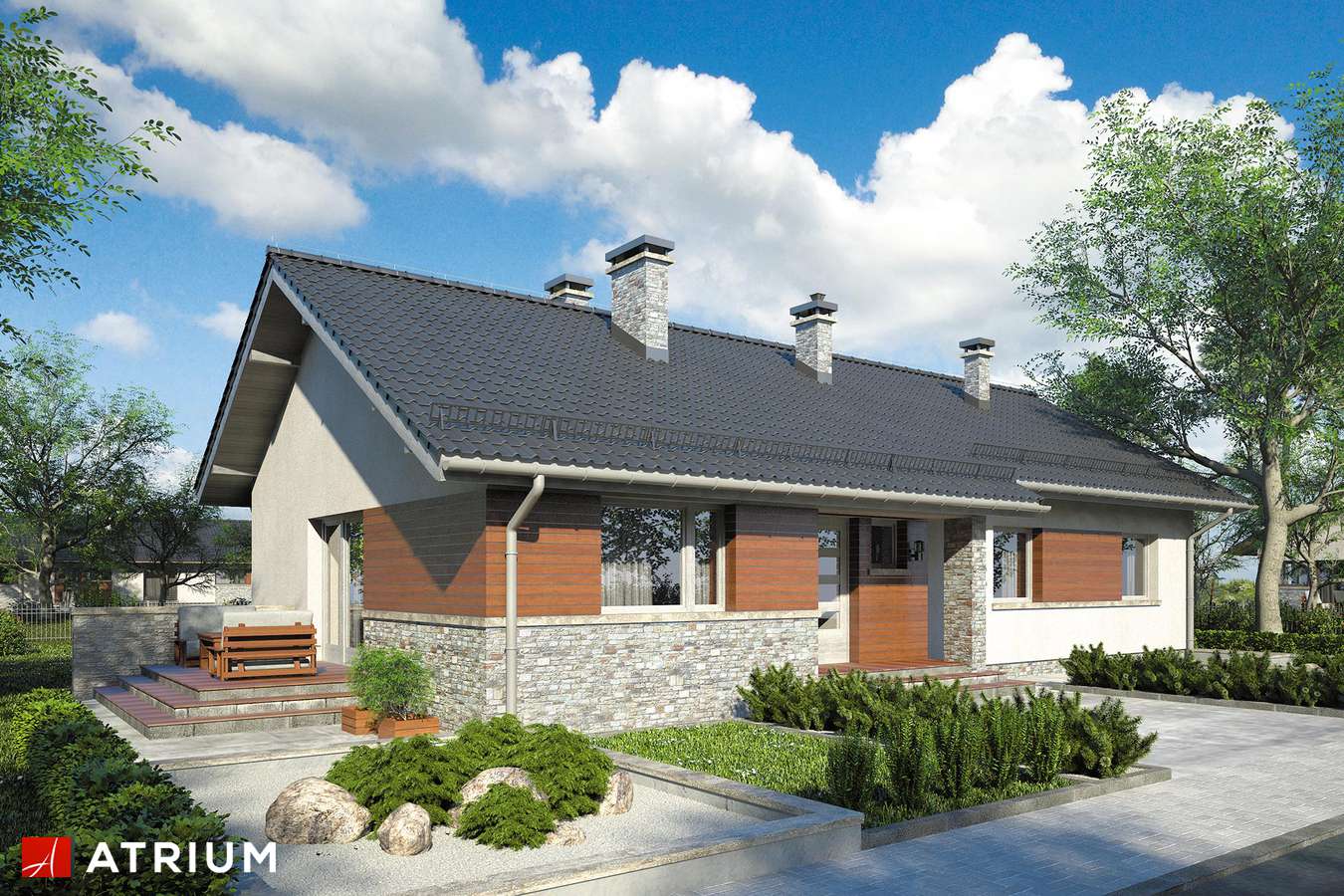 Projekty domów - Projekt domu parterowego NEVADA IV - wizualizacja 1 - wersja lustrzana