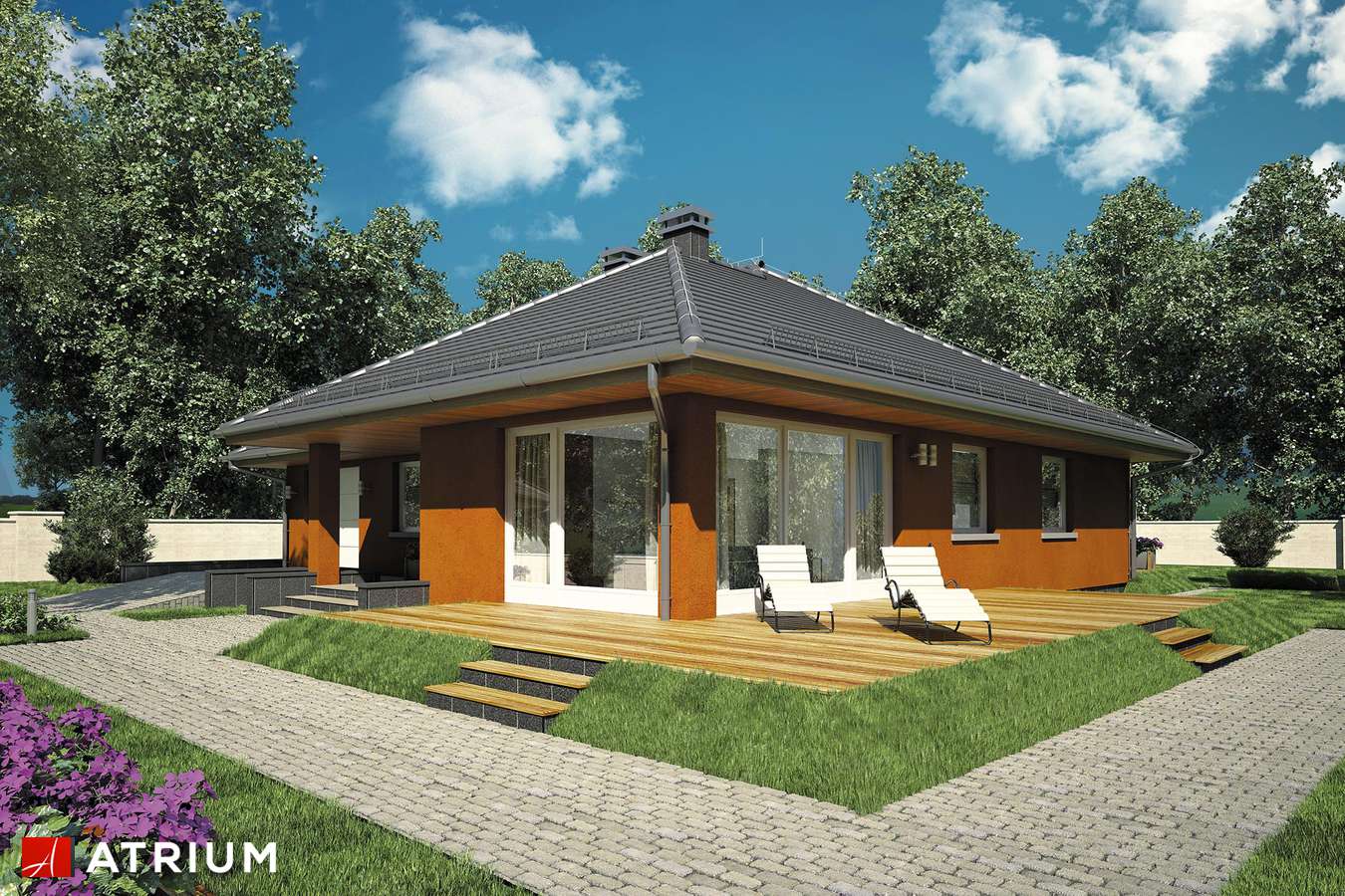 Projekty domów - Projekt domu parterowego SATURN III - wizualizacja 2 - wersja lustrzana