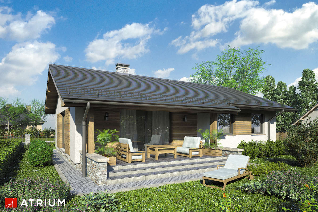 Projekty domów - Projekt domu parterowego NEO VIII - wizualizacja 2 - wersja lustrzana