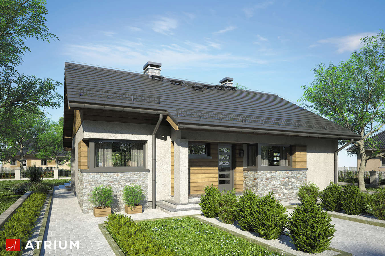 Projekty domów - Projekt domu parterowego REFLEX II - wizualizacja 1 - wersja lustrzana