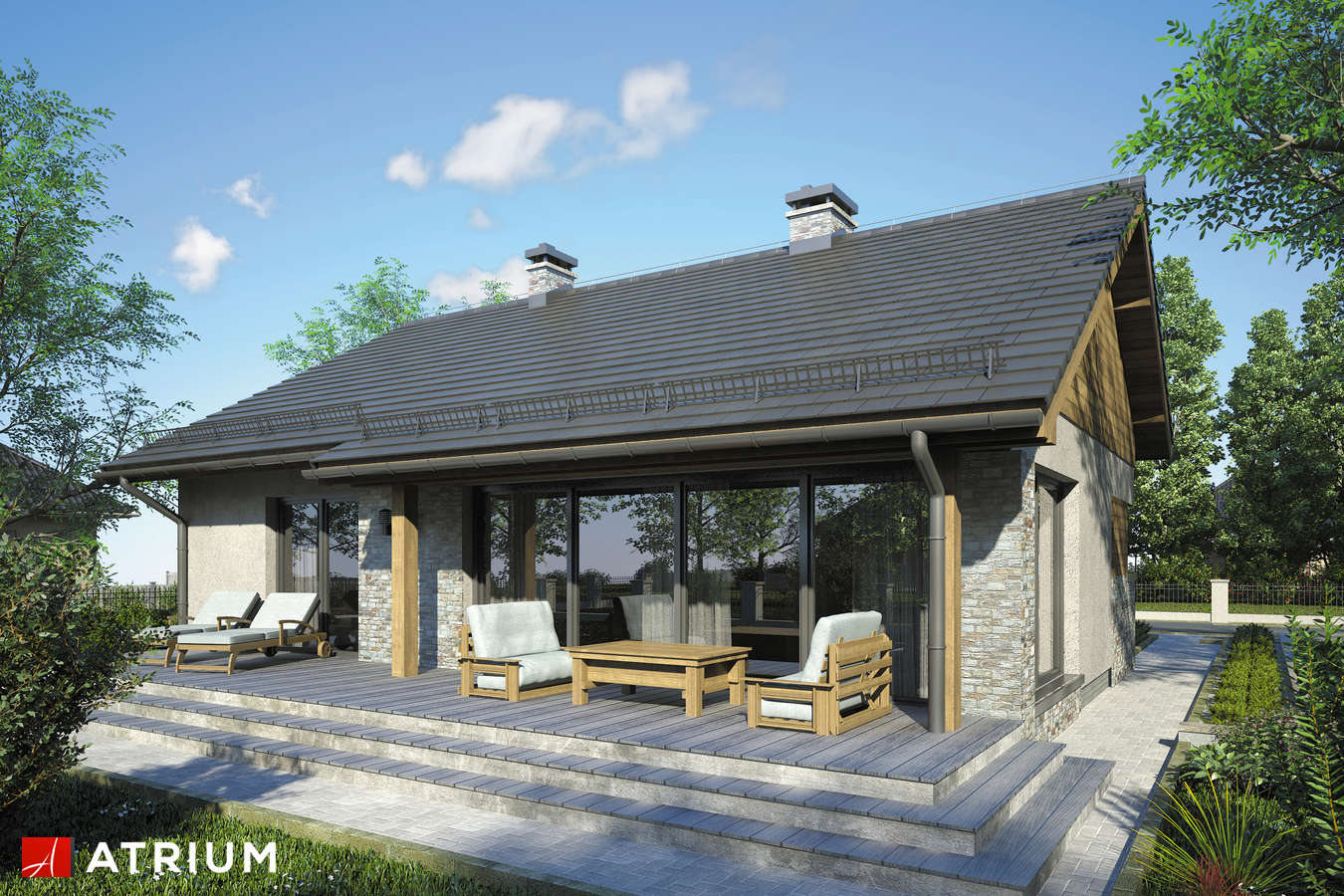 Projekty domów - Projekt domu parterowego REFLEX II - wizualizacja 2 - wersja lustrzana