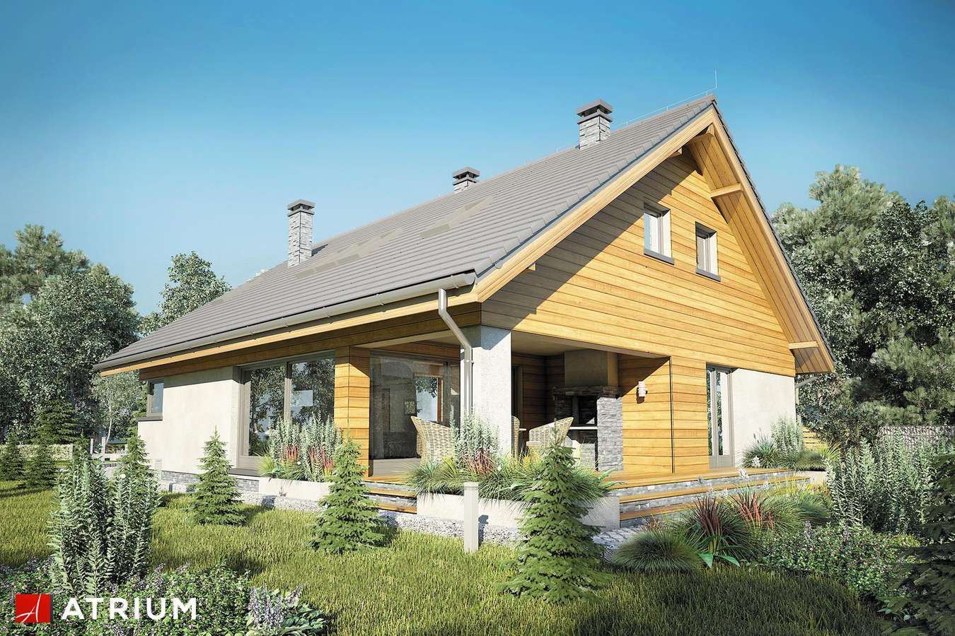 Projekty domów - Projekt domu z poddaszem PELIKAN XVII - wizualizacja 2 - wersja lustrzana