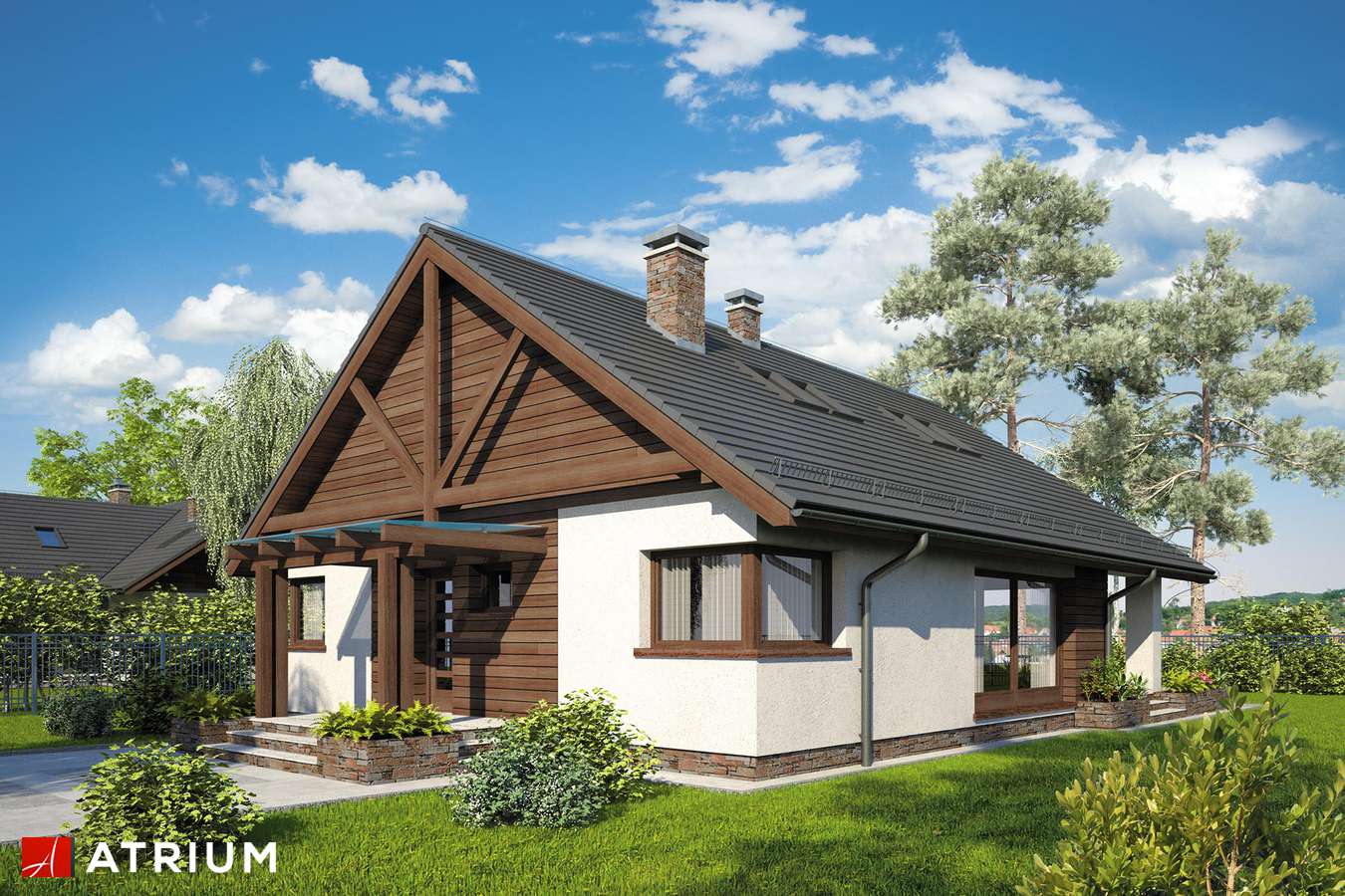 Projekty domów - Projekt domu z poddaszem PELIKAN XVI - wizualizacja 1 - wersja lustrzana