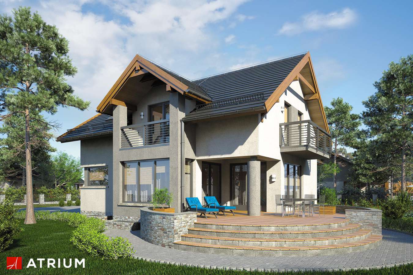 Projekty domów - Projekt domu z poddaszem AGAWA V - wizualizacja 2 - wersja lustrzana
