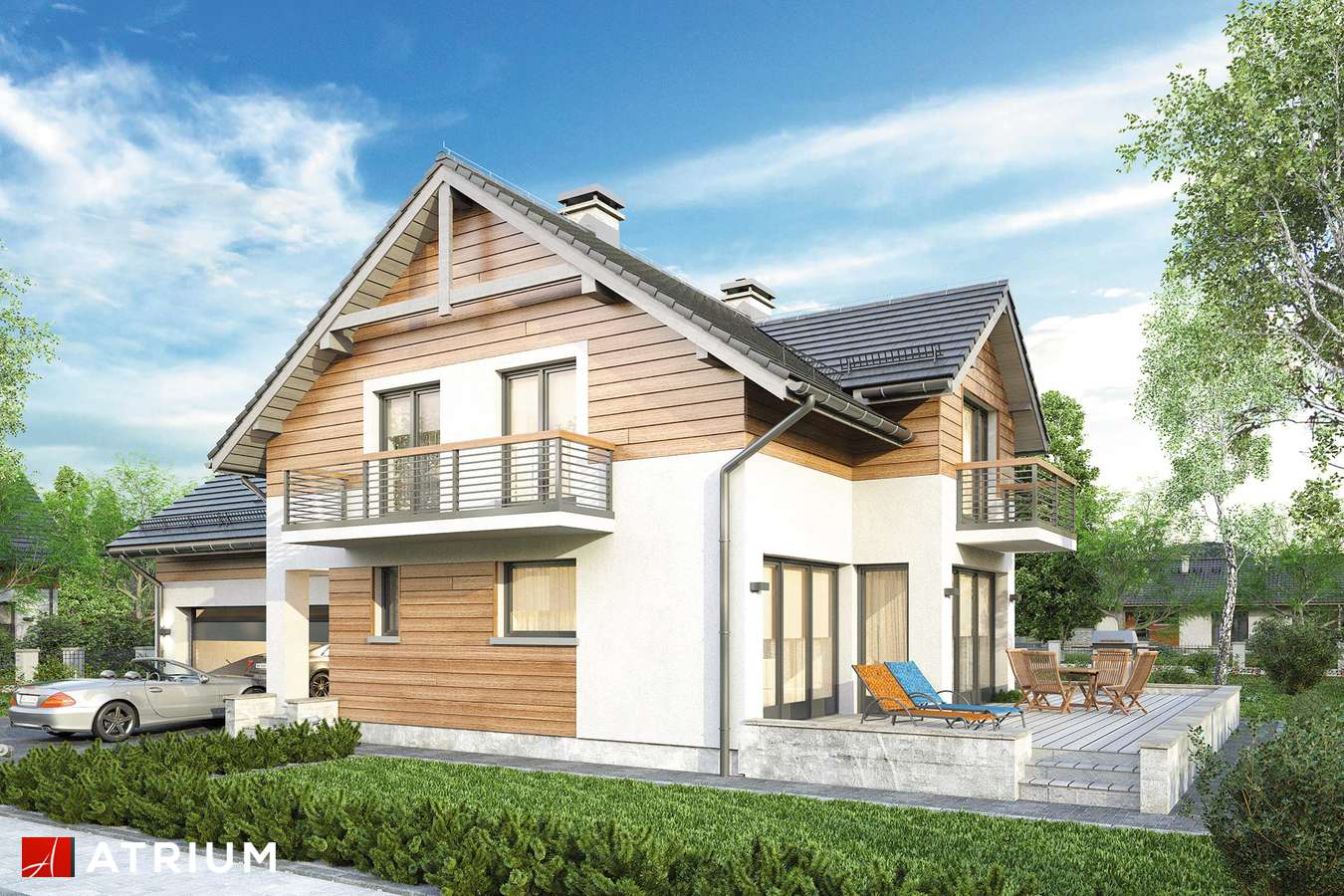 Projekty domów - Projekt domu z poddaszem SAMBA MAXI - wizualizacja 1 - wersja lustrzana