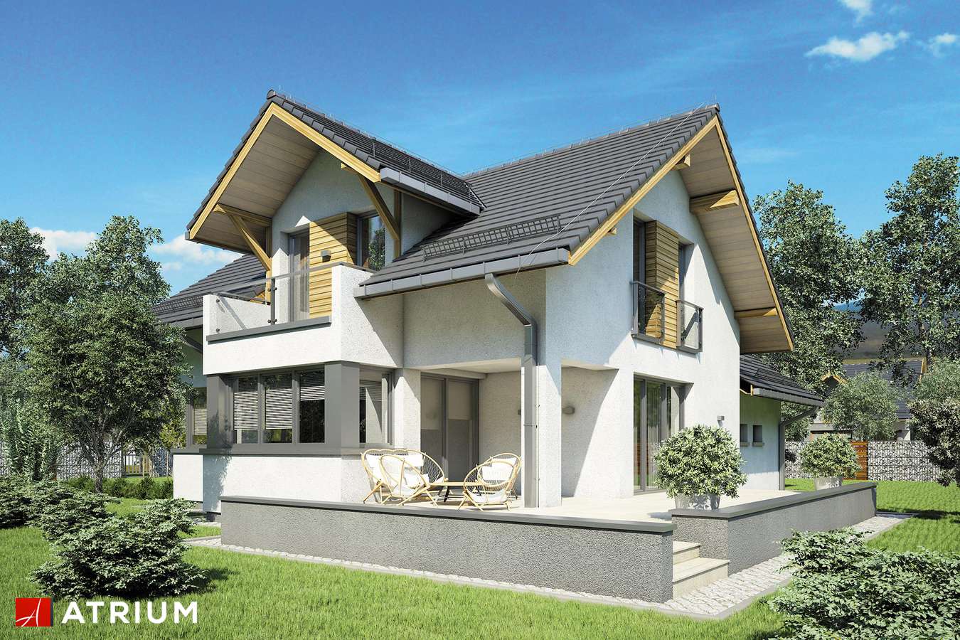 Projekty domów - Projekt domu z poddaszem MUSCAT - wizualizacja 1 - wersja lustrzana