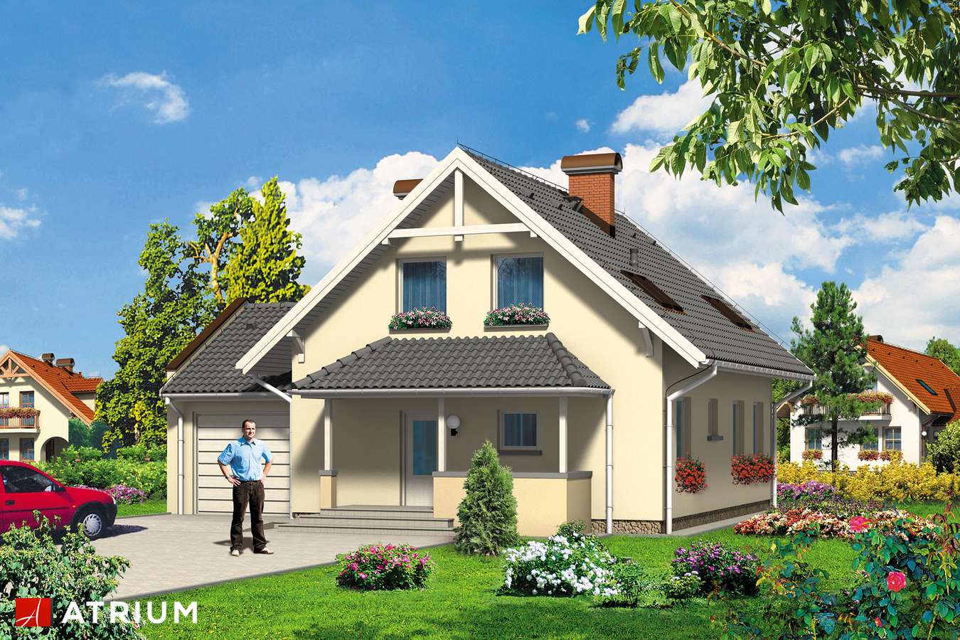 Projekty domów - Projekt domu z poddaszem KASZTAN - wizualizacja 1 - wersja lustrzana