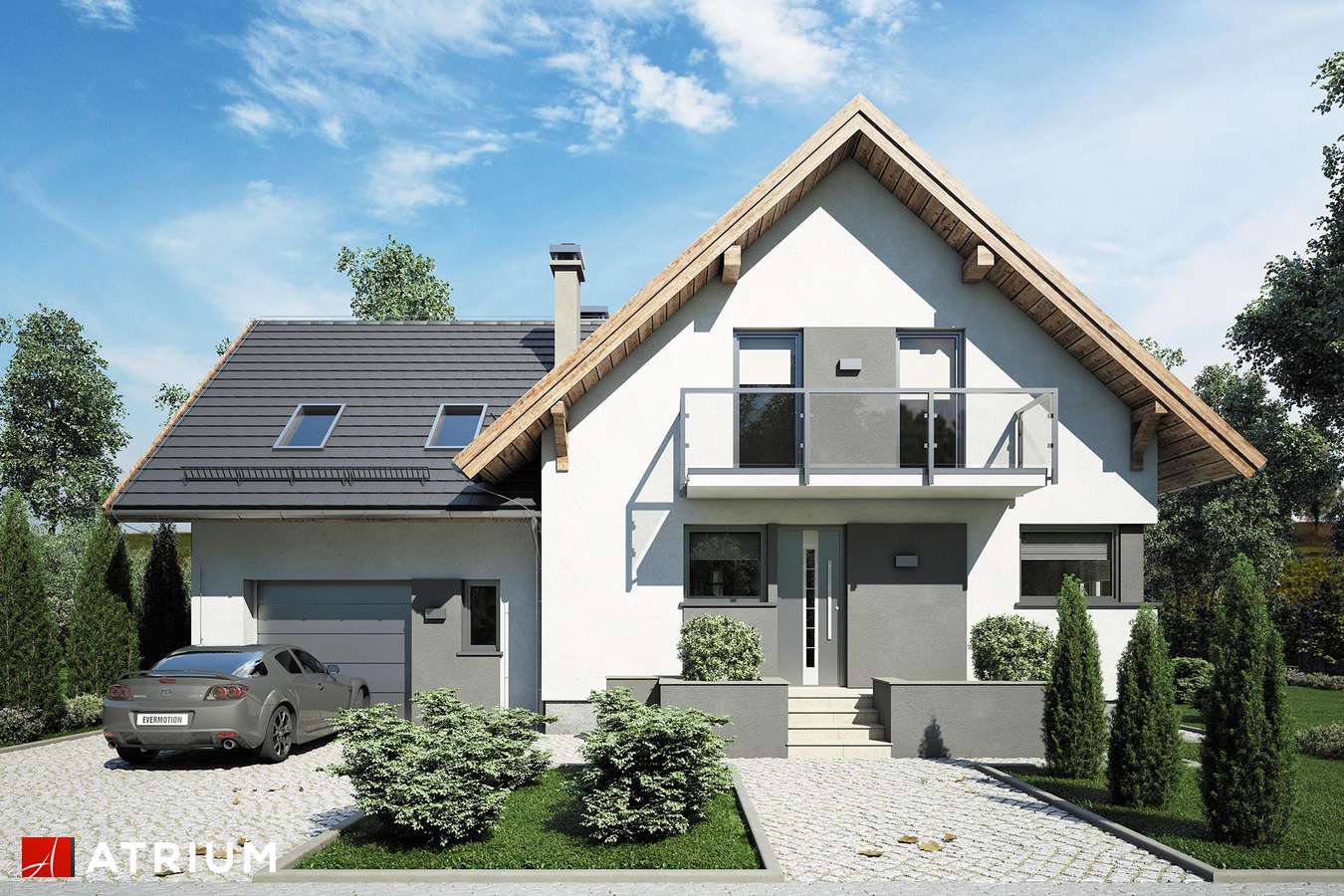 Projekty domów - Projekt domu z poddaszem AGAWA VI - wizualizacja 1 - wersja lustrzana