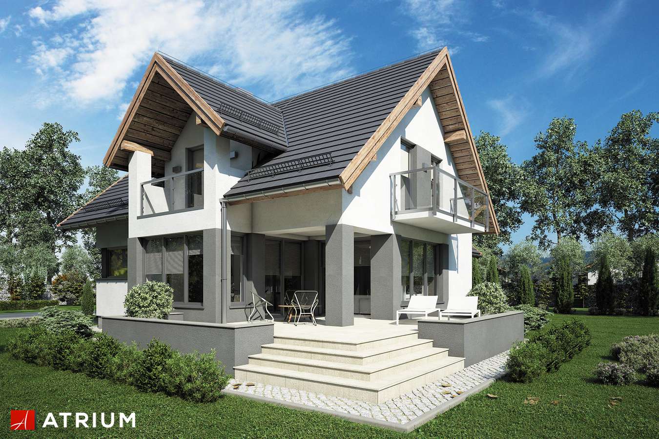 Projekty domów - Projekt domu z poddaszem AGAWA VI - wizualizacja 2 - wersja lustrzana