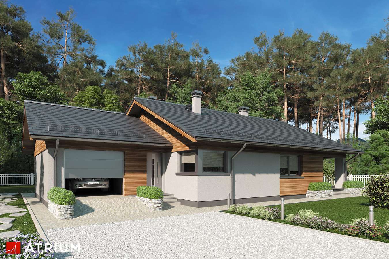 Projekty domów - Projekt domu parterowego KOS IV - wizualizacja 1 - wersja lustrzana
