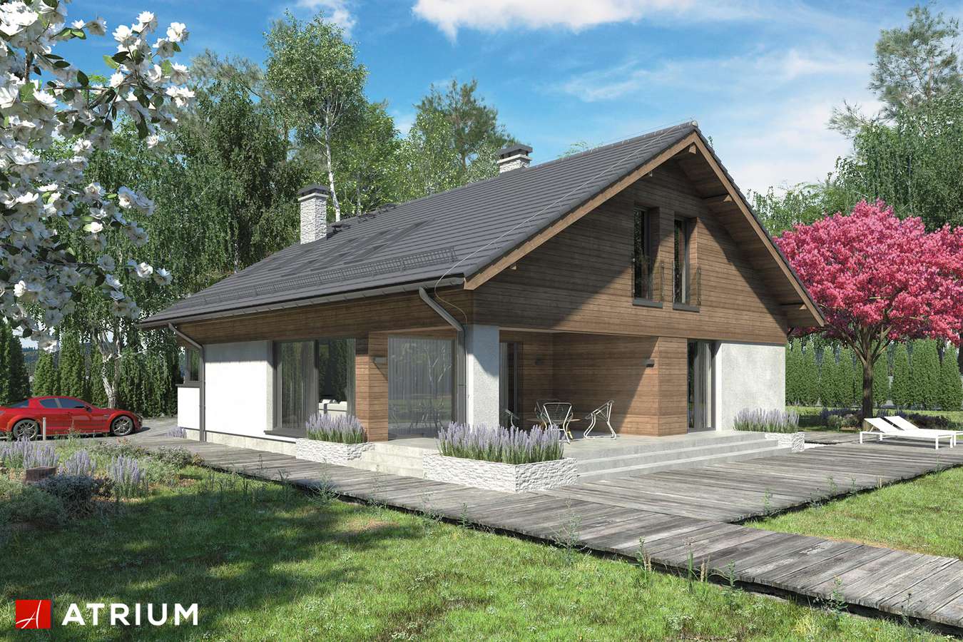 Projekty domów - Projekt domu z poddaszem KOS PLUS - wizualizacja 2 - wersja lustrzana