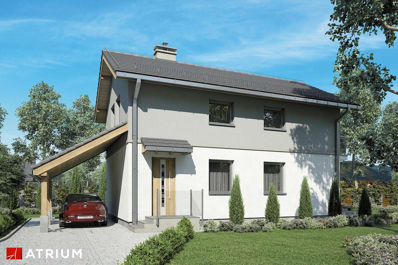 Projekty domów - Projekt domu piętrowego KAMYCZEK IV - wizualizacja 1 - wersja lustrzana
