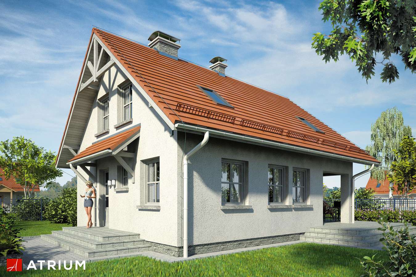Projekty domów - Projekt domu z poddaszem PIERWIOSNEK - wizualizacja 1 - wersja lustrzana