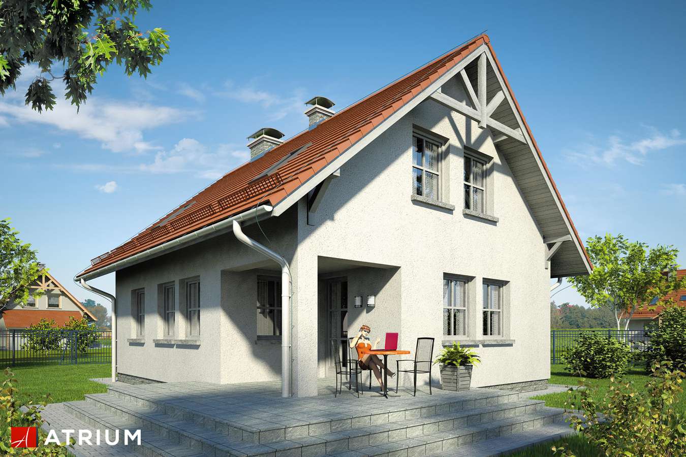 Projekty domów - Projekt domu z poddaszem PIERWIOSNEK - wizualizacja 2 - wersja lustrzana