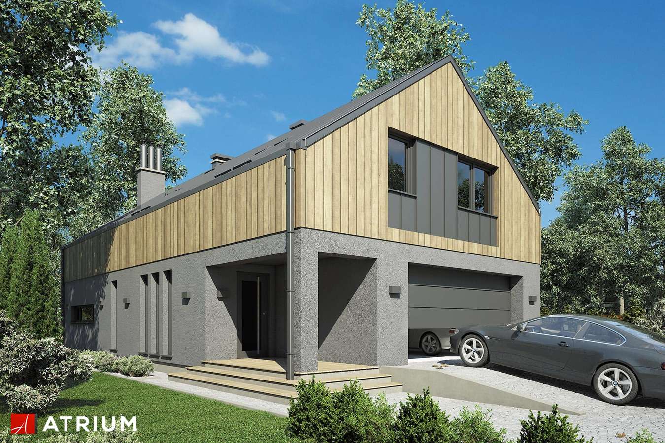 Projekty domów - Projekt domu z poddaszem SIGMA MAX - wizualizacja 1 - wersja lustrzana