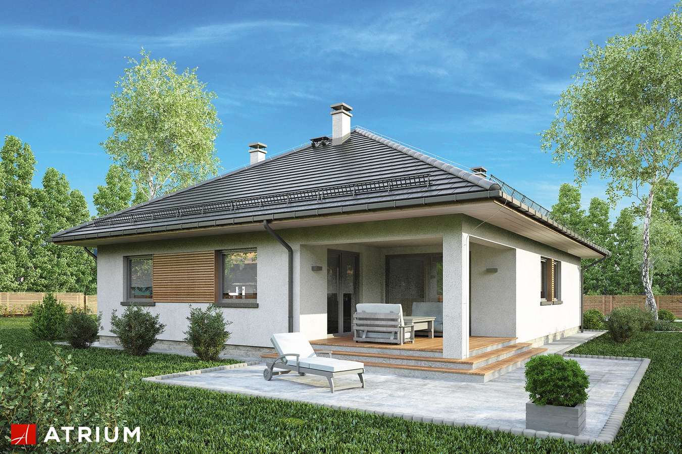 Projekty domów - Projekt domu parterowego OSTOJA PLUS II - wizualizacja 2 - wersja lustrzana