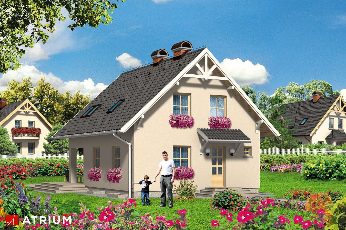 Projekty domów - Projekt domu z poddaszem ORFEUSZ - wizualizacja 1 - wersja lustrzana