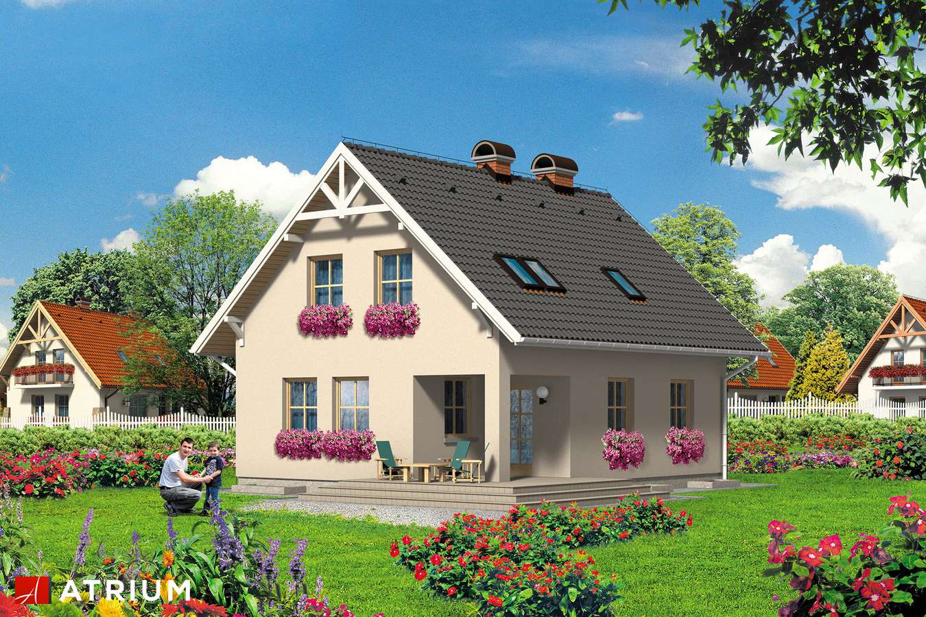 Projekty domów - Projekt domu z poddaszem ORFEUSZ - wizualizacja 2 - wersja lustrzana