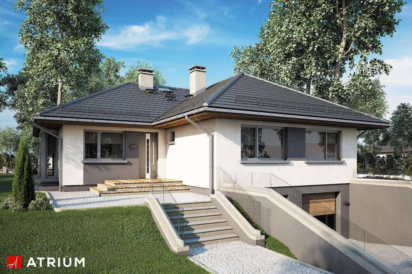 Projekty domów - Projekt domu parterowego GUSTAW II - wizualizacja 1 - wersja lustrzana
