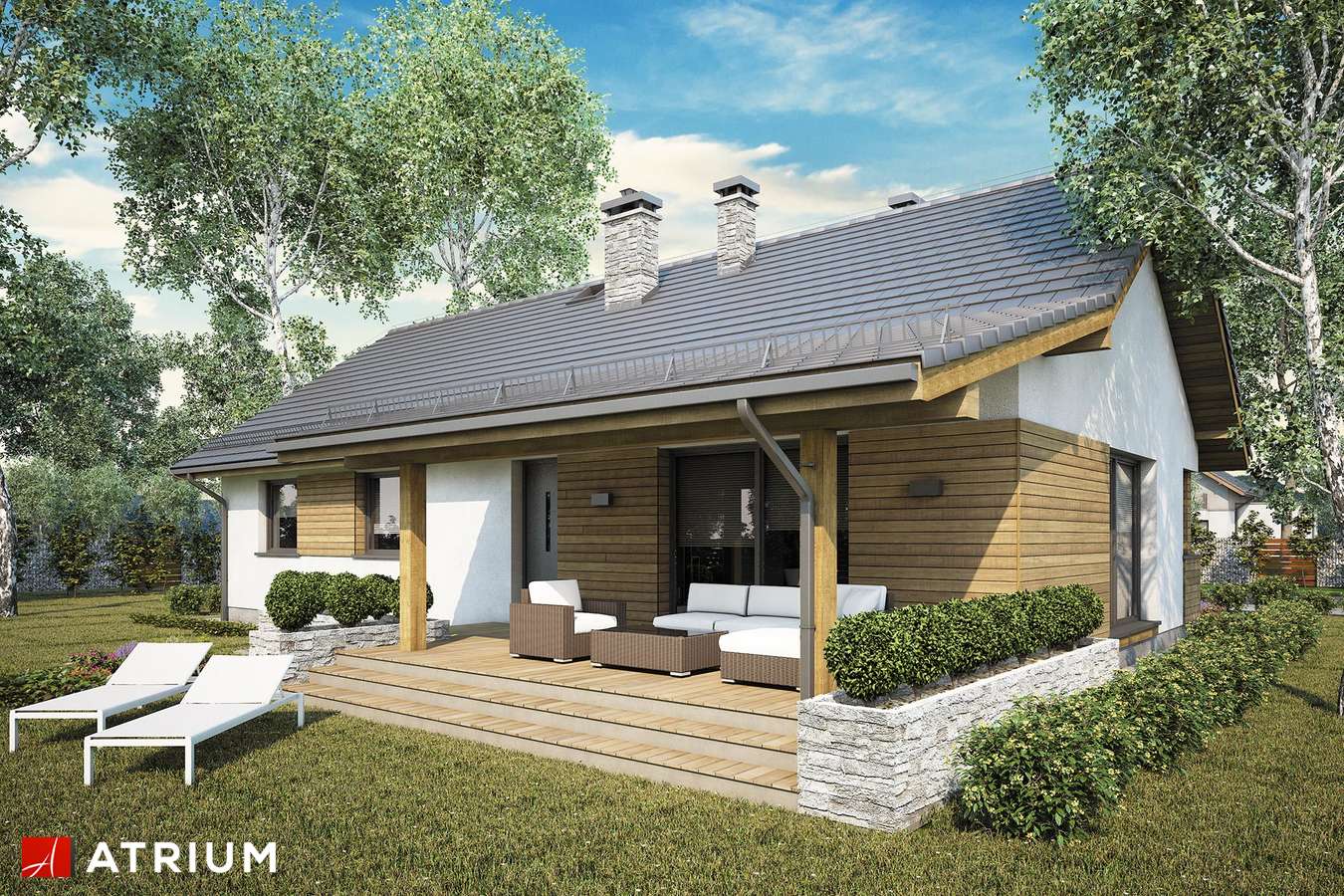 Projekty domów - Projekt domu parterowego AURORA MAXI II SZ - wizualizacja 1 - wersja lustrzana
