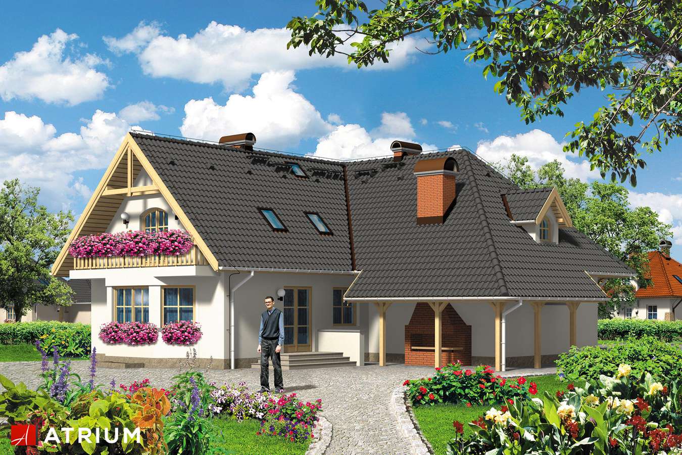 Projekty domów - Projekt domu z poddaszem KAROLINA - wizualizacja 1 - wersja lustrzana