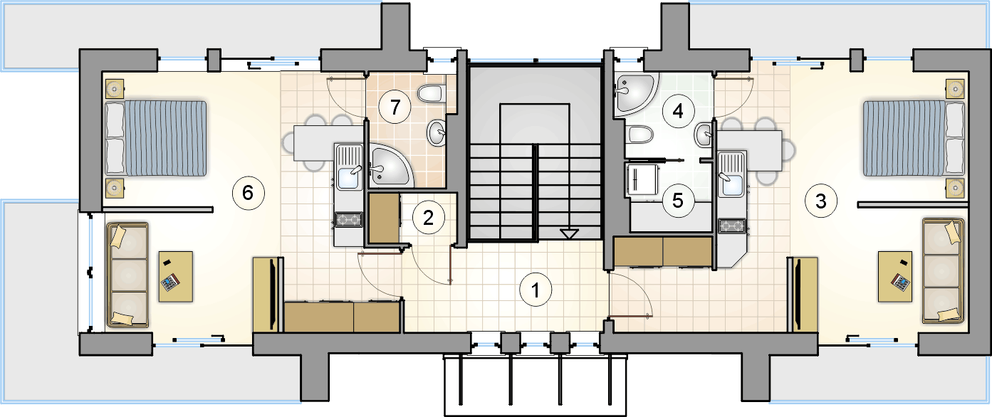 rzut piętra - projekt Studio House - wersja lustrzana