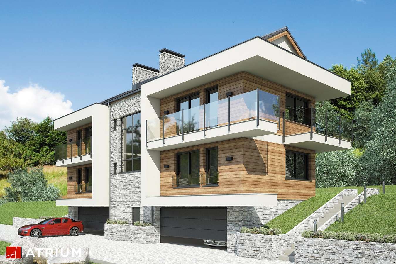 Projekty domów - Projekt domu piętrowego STUDIO HOUSE - wizualizacja 1 - wersja lustrzana