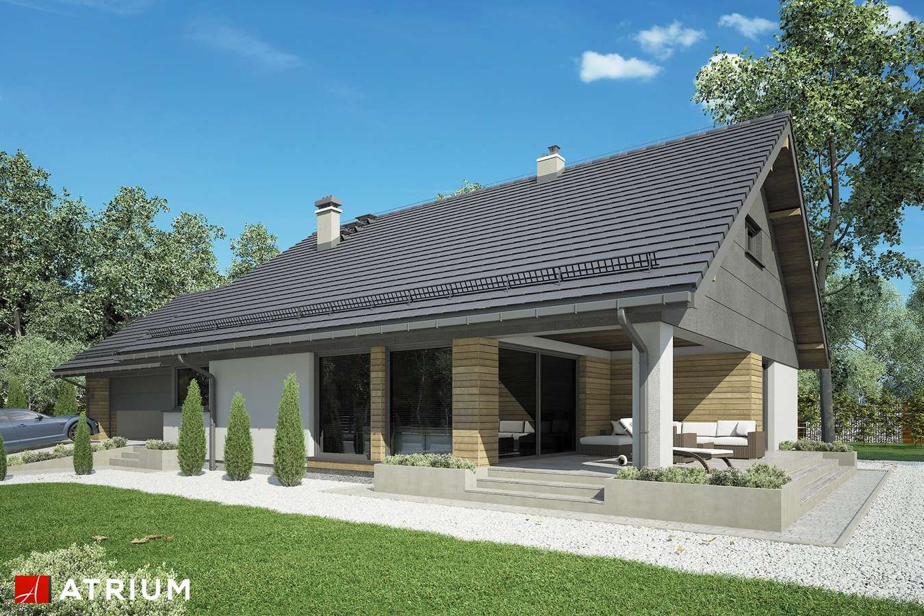 Projekty domów - Projekt domu z poddaszem PLESZKA II SZ - wizualizacja 2 - wersja lustrzana