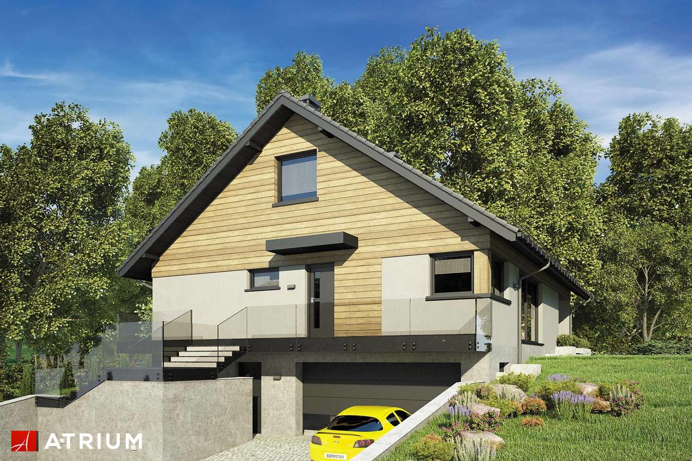 Projekty domów - Projekt domu z poddaszem RYś III - wizualizacja 1 - wersja lustrzana