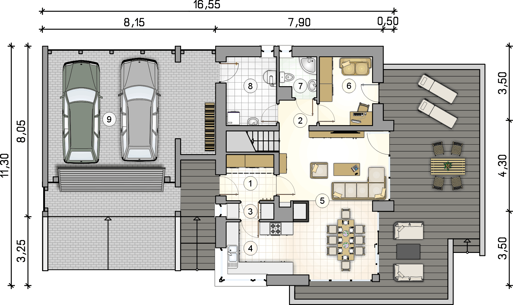 rzut parteru - projekt Samba XVI - wersja lustrzana