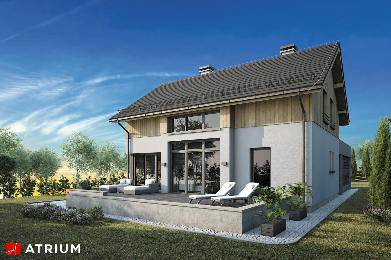 Projekty domów - Projekt domu z poddaszem SAMBA XVI - wizualizacja 2 - wersja lustrzana