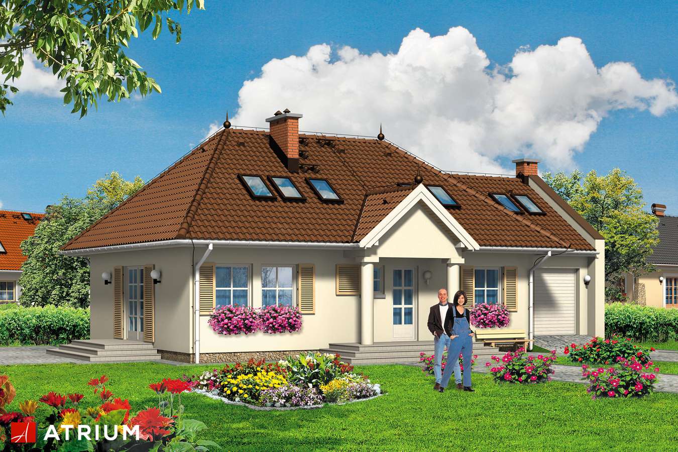 Projekty domów - Projekt domu z poddaszem JAśMIN - wizualizacja 1 - wersja lustrzana