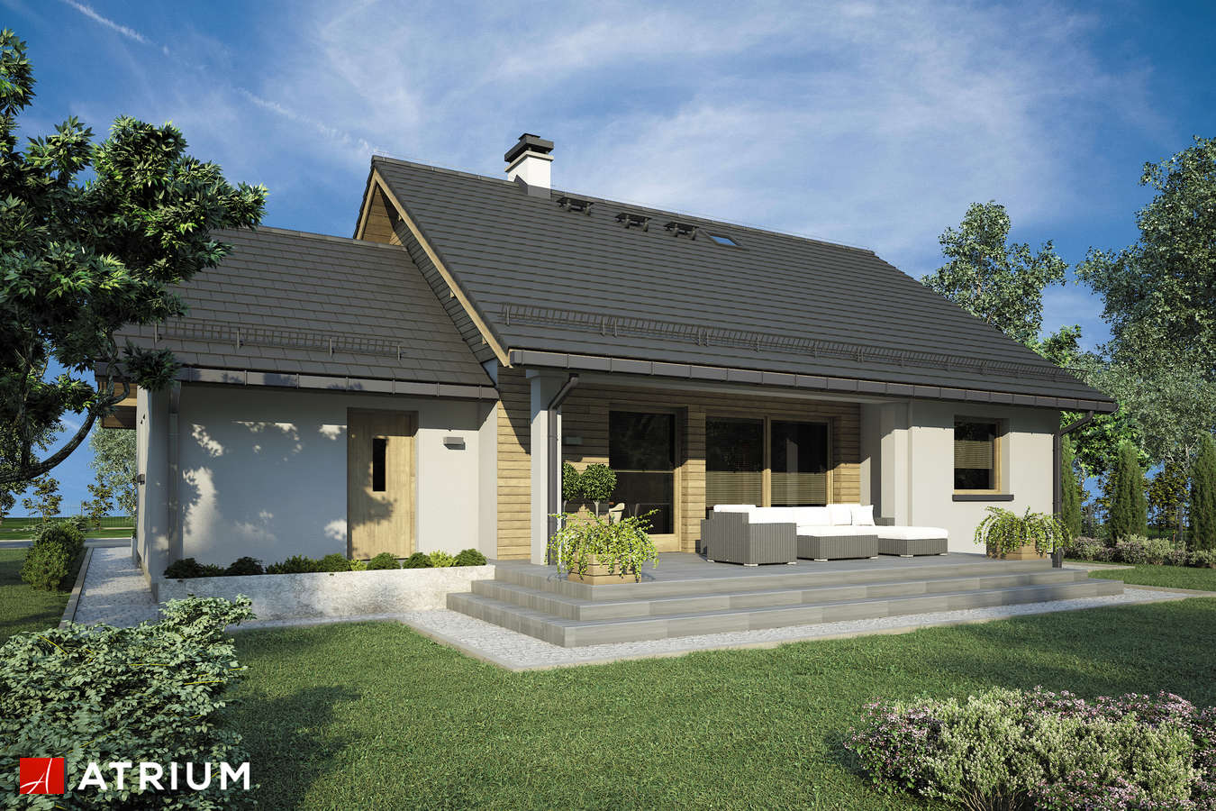 Projekty domów - Projekt domu parterowego REMIK VII SZ - wizualizacja 2 - wersja lustrzana