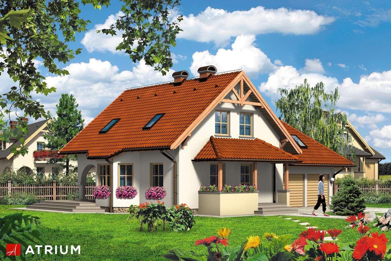 Projekty domów - Projekt domu z poddaszem GROSZEK - wizualizacja 1 - wersja lustrzana