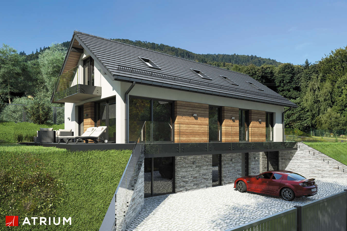 Projekty domów - Projekt domu z poddaszem OLIMPIA PLUS IV - wizualizacja 1 - wersja lustrzana