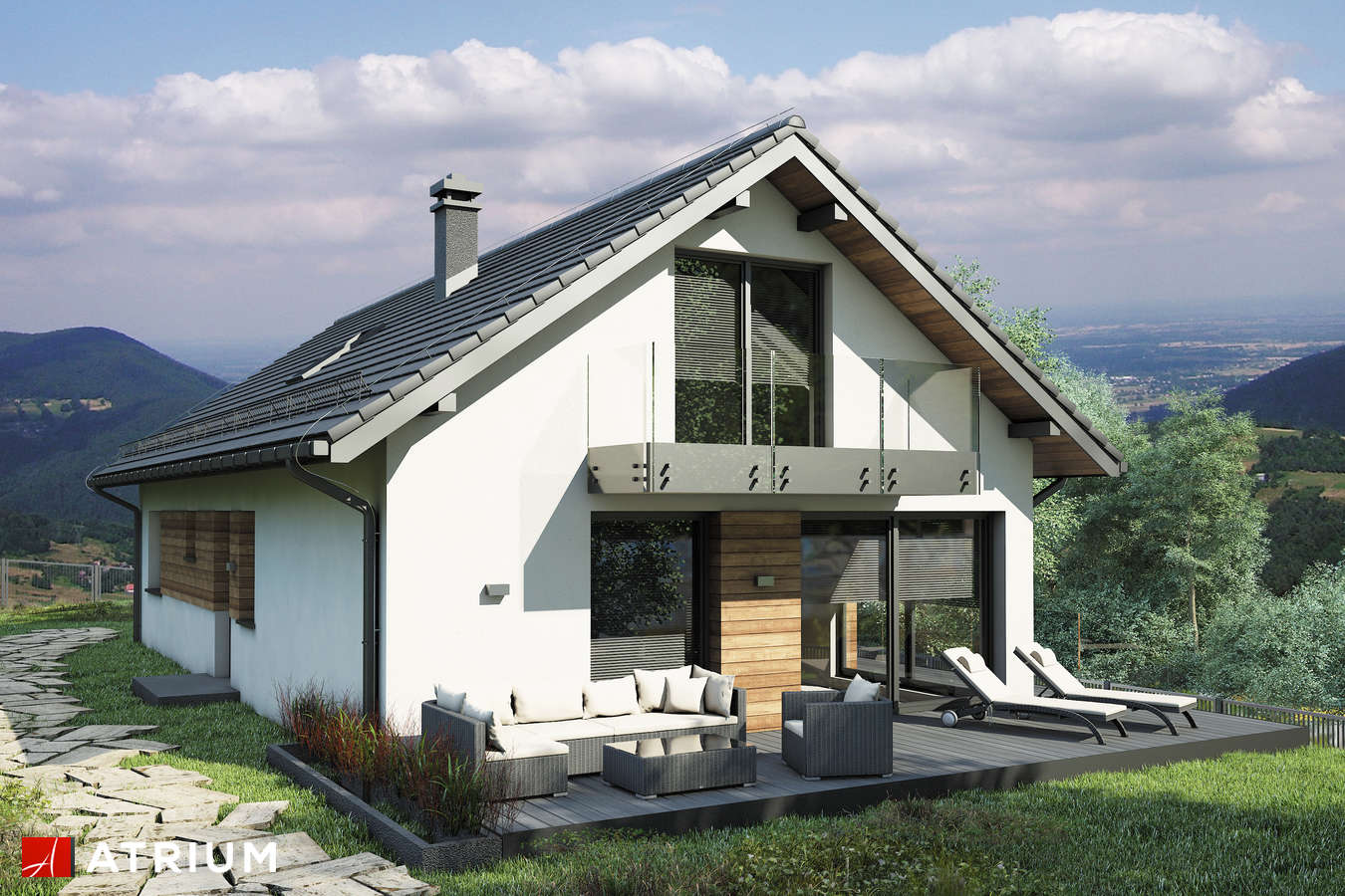 Projekty domów - Projekt domu z poddaszem OLIMPIA PLUS IV - wizualizacja 2 - wersja lustrzana