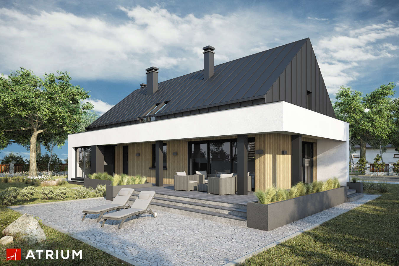 Projekty domów - Projekt domu z poddaszem AURORA MAXI IV - wizualizacja 2 - wersja lustrzana