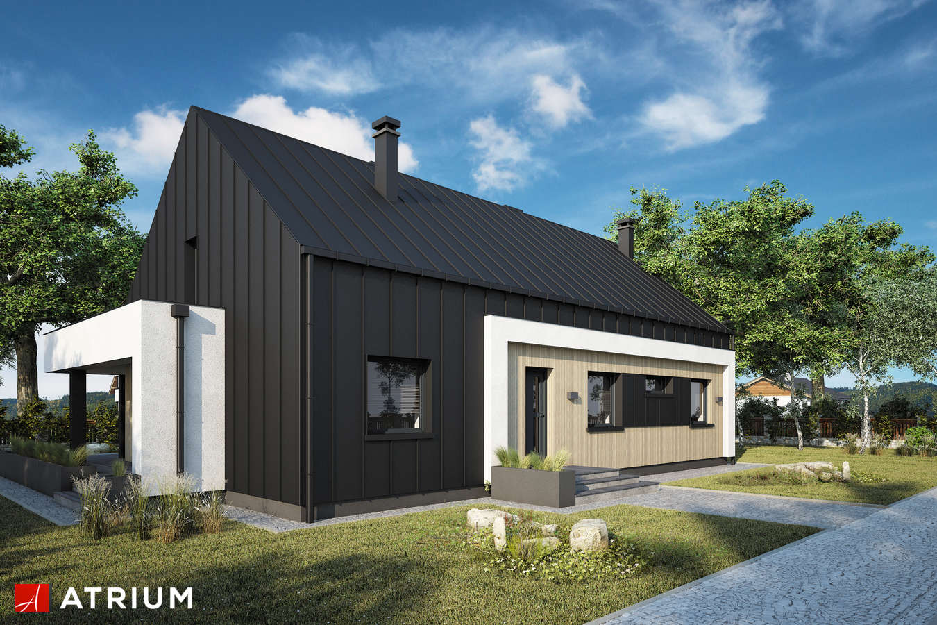 Projekty domów - Projekt domu z poddaszem AURORA MAXI V - wizualizacja 1 - wersja lustrzana