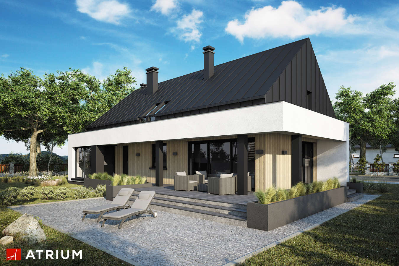 Projekty domów - Projekt domu z poddaszem AURORA MAXI V - wizualizacja 2 - wersja lustrzana