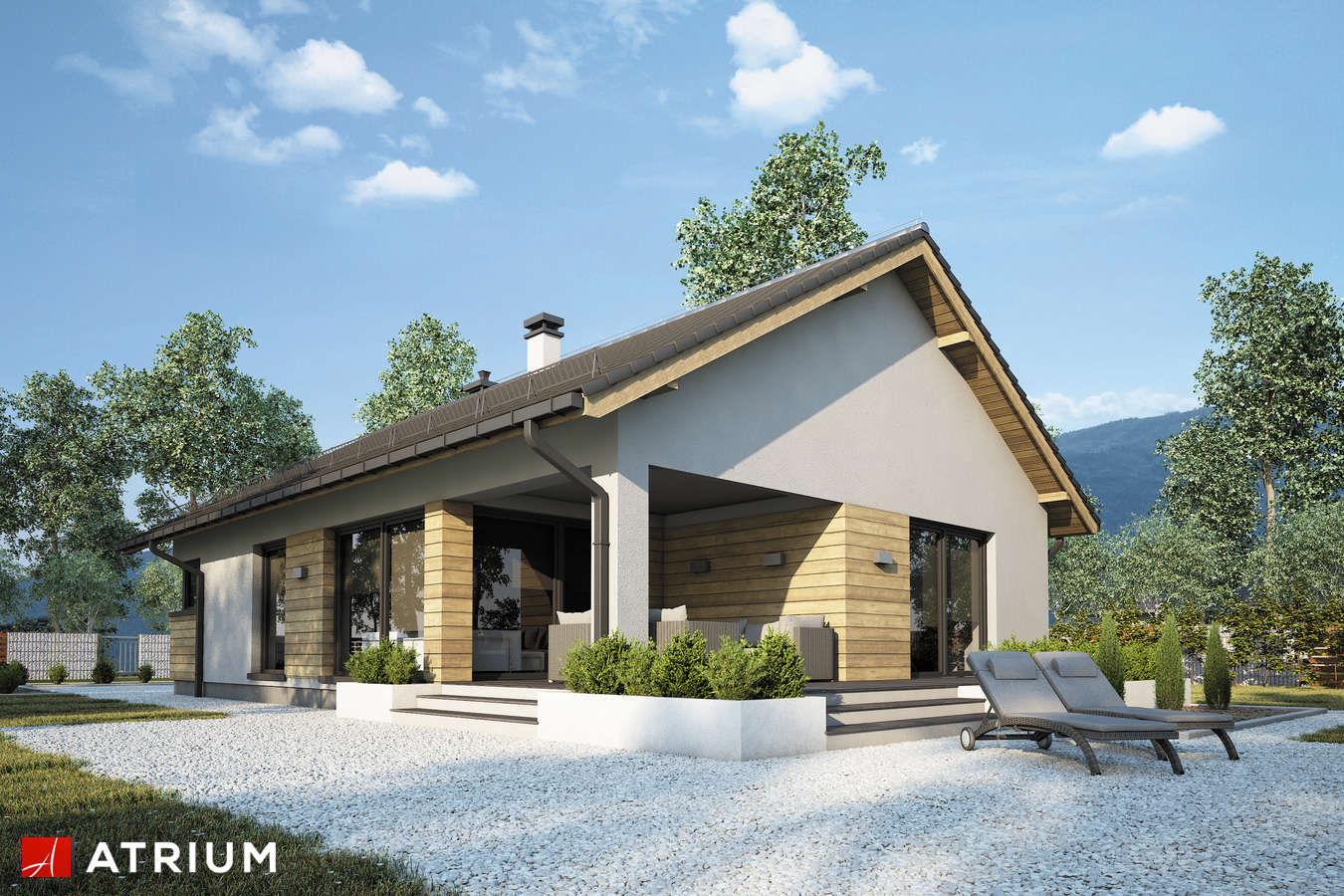 Projekty domów - Projekt domu parterowego PELIKAN SLIM X - wizualizacja 2 - wersja lustrzana
